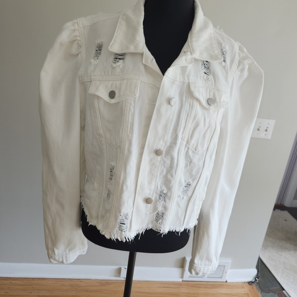 omoone Jackets & Blazers - Distressed White Denim Jacket